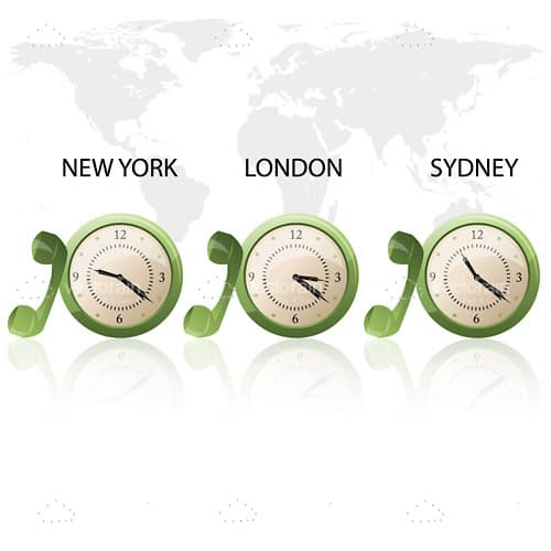 Trio of International Clocks with Map Background
